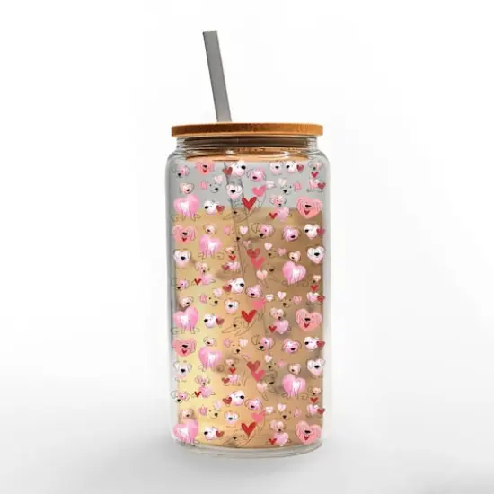 16oz. Love Puppy Glass Can Cup {3}