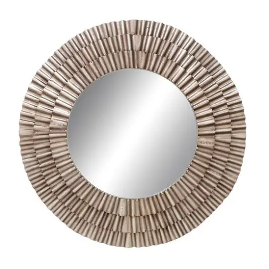 42" Silver Rustic Metal Round Wall Mirror {1}