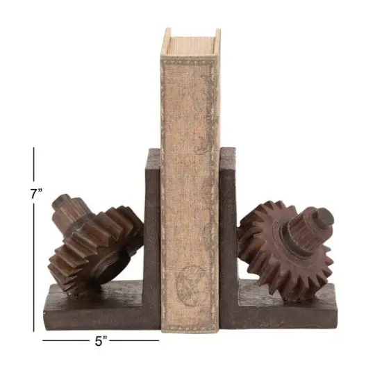 Brown Industrial Gear Bookends Set {6}