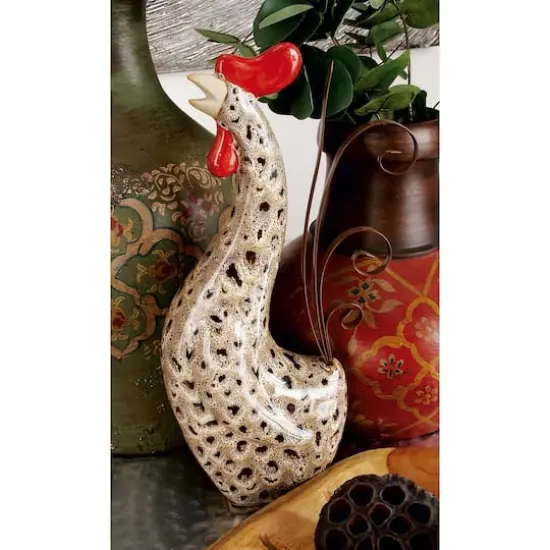 Cream Ceramic Farmhouse Rooster Garden Sculpture Set {8}