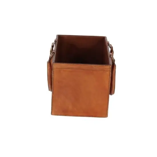 16" Brown Leather Rustic Magazine Holder {4}