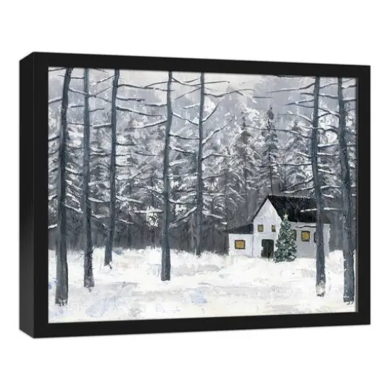 Painted Winter Cottage Black Framed Canvas Wall Art {3}