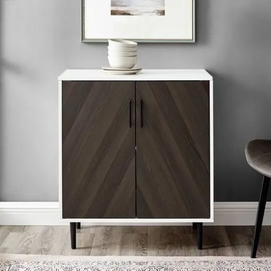 Walker Edison Ash Brown Bookmatch/White Accent Cabinet {6}