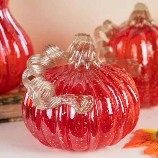 Glitzhome&reg;Red Glass Pumpkin & Gourd Set {5}