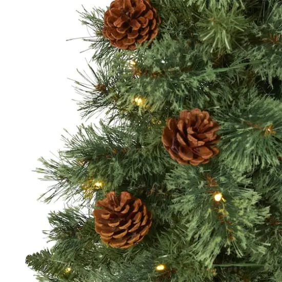 3ft. Pre-Lit White Mountain Pine & Pinecones Artificial Christmas Tree with Clear LED Lights {4}