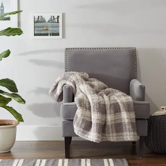 DII&reg; Gray Farmhouse Plush Plaid Throw {4}