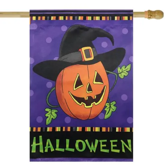 Happy Halloween Pumpkin in a Witch Hat Outdoor Garden Flag, 28" x 40" {3}
