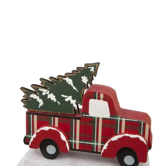 Glitzhome® Wooden & Metal Red Car & Truck Stocking Holder Set {7}