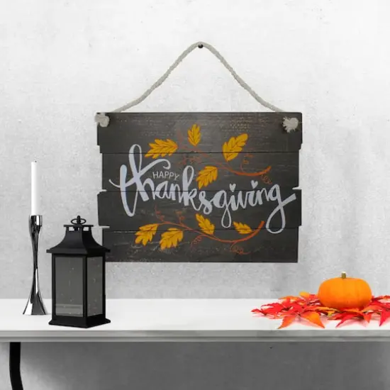 15" Wooden Happy Thanksgiving Hanging Wall Sign {3}