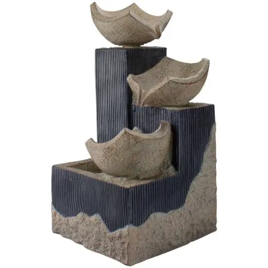 21" LED Lighted Cascading 3-Tier Bowl Outdoor Water Fountain {4}