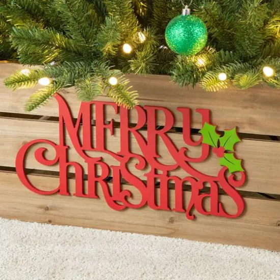 Glitzhome&reg; Merry Christmas Wood Crate Tree Collar {5}