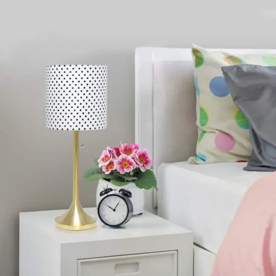 Simple Designs 21.5" Tapered Gold Table Lamp with Fabric Drum Shade Polka Dot {8}