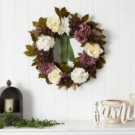 24" Peony, Dahlia & Hydrangea Wreath {3}