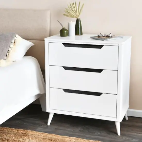 Hello Honey&reg; 37.5" Yume Mid Century Modern Solid Wood 3-Drawer Dresser Chest White Finish {3}