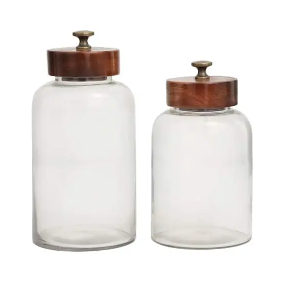 Clear Glass Canisters with Brown Removable Lids Set {5}