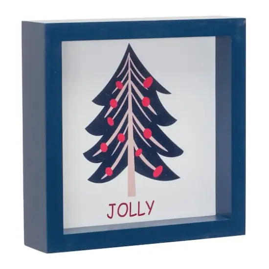 6" Navy Christmas Tree Sentiments Tabletop D&eacute;cor Set {6}