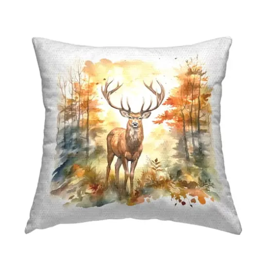 Stupell Industries Autumn Forest Stag Outdoor Printed Pillow {1}