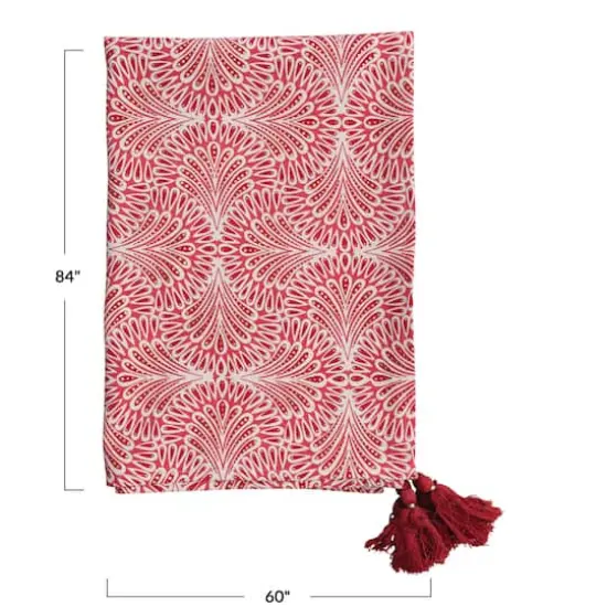 Hello Honey&reg; 84" Red & White Patterned Cotton Printed Tablecloth {5}