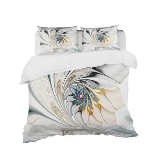 DesignArt White Stained Glass Floral Art Duvet Cover Set {1}