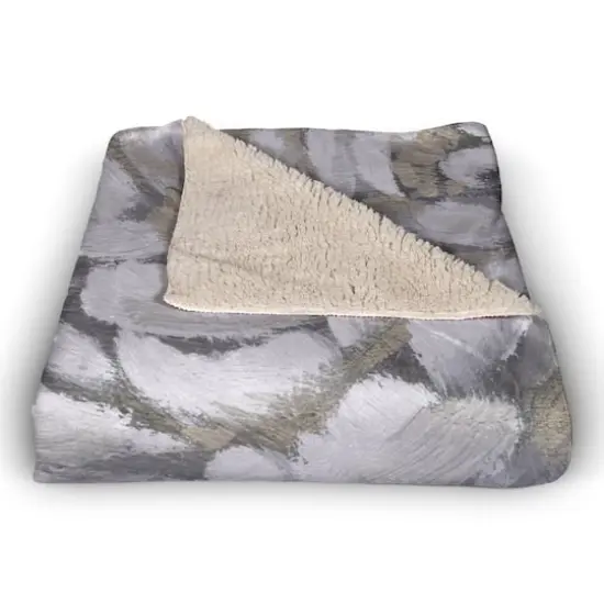 Cream & Gray Floral Sherpa Fleece Blanket {3}