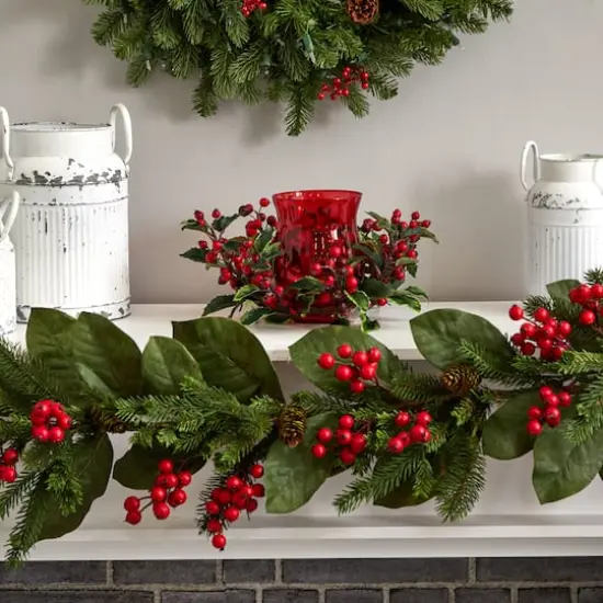 6.5" Red Holly Berry Candelabrum {5}