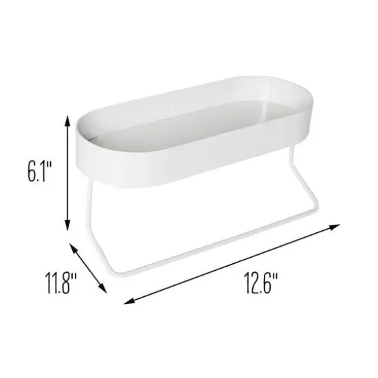 Honey Can Do White Wall Mounted Bathroom Shelf with Towel Bar & Oval Top Tray {7}