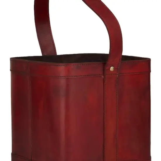 9" Red Leather 4-Bottle Wine Holder with Carrying Handle {4}