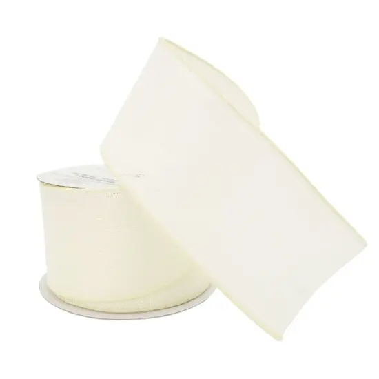 2.5" x 25ft. Faux Linen Wired Ribbon by Celebrate It&trade; D&eacute;cor Ivory {3}