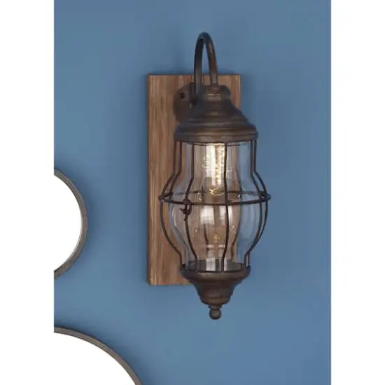 17" Brown Iron Industrial LED Wall Sconce {10}