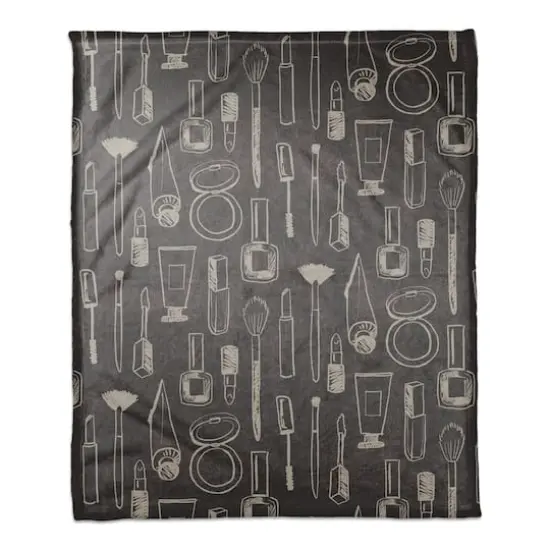 Makeup Icons Coral Fleece Blanket White/Black {1}