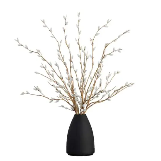 2ft. Pussy Willow Arrangement in Modern Metal Black Vase {1}