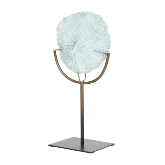 12.5" Light Blue Polystone Coral Textured Sculpture with Bronze Stand {9}