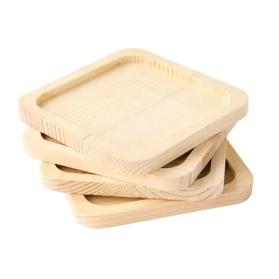 Square Welled Pinewood Coasters, 4ct. by Make Market&reg; {5}