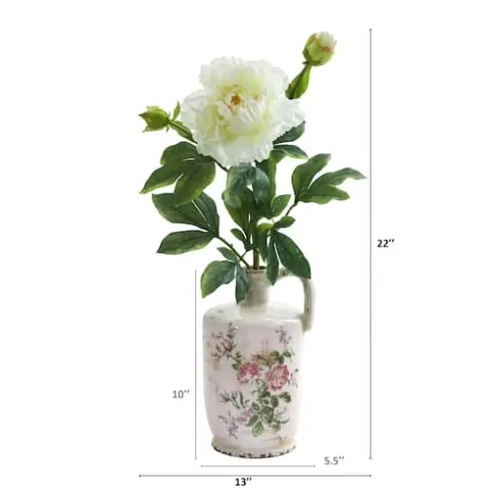 22" Peony Artificial Arrangement in Floral Pitcher {3}