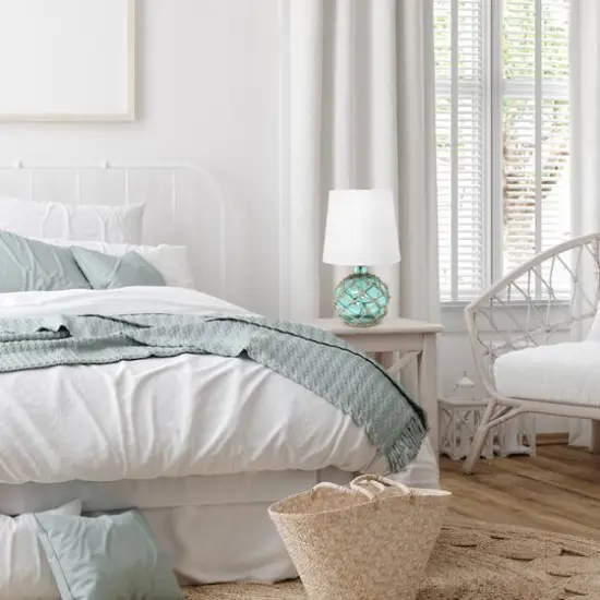 Lalia Home 15" Glass Rope Table Lamp with Shade Aqua and White {6}