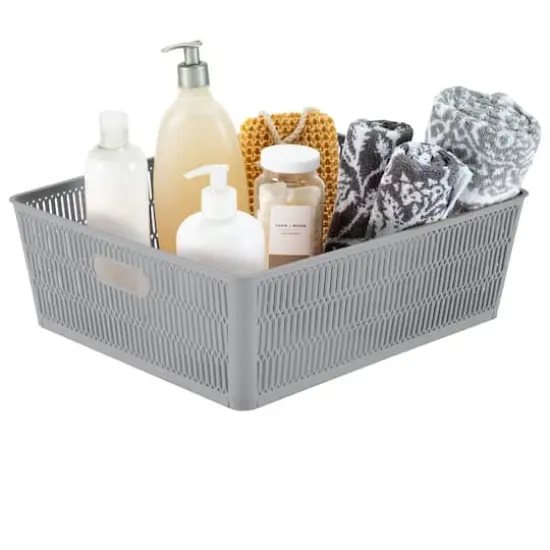 Simplify Slide 2 Stack It Shallow Tote Baskets, 2ct. Gray {20}