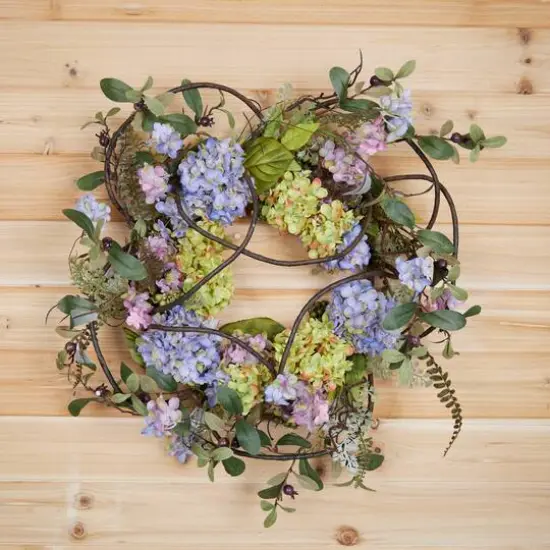 22" Purple Hydrangea Floral Wreath {6}