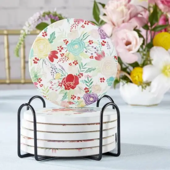 Kate Aspen&reg; Garden Blooms Ceramic Coasters with Holder, 6ct. {4}