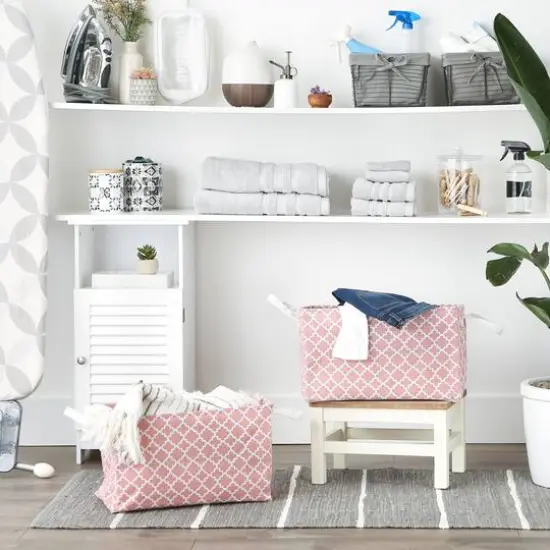 DII&reg; Large Lattice PE-Coated Cotton Polyester Laundry Bin, 2ct. Rose {7}