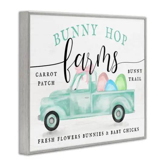 Stupell Industries Bunny Hop Farms Sign Easter Egg Green Truck Framed Giclee Art Gray {4}