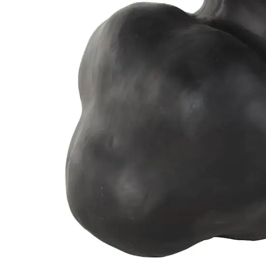 8.75" Black Ceramic Abstract Wide Rounded Floral Shaped Decorative Vase with Petal Rim {5}