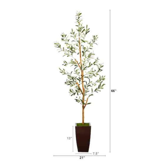 5.5ft. Olive Artificial Tree in Bronze Metal Planter {3}
