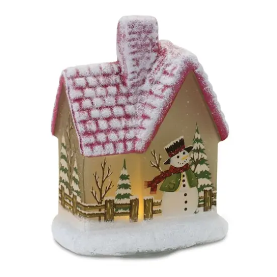 7.5" Frosted Glass Home with Snowman LED Tabletop Town D&eacute;cor Set {3}