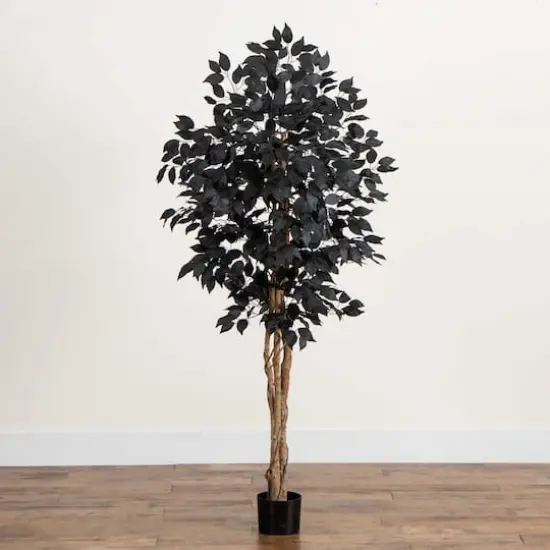 5ft. Artificial Halloween Black Ficus Tree with Natural Trunk {6}