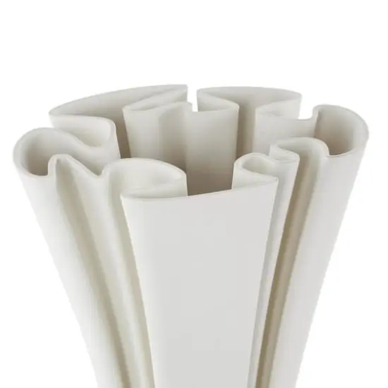 White Ceramic Abstract Ribbed Dimensional Folded Vase with Curvy Rim {6}