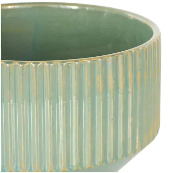 Linear Grooves Wide Ceramic Planter Set Green {4}