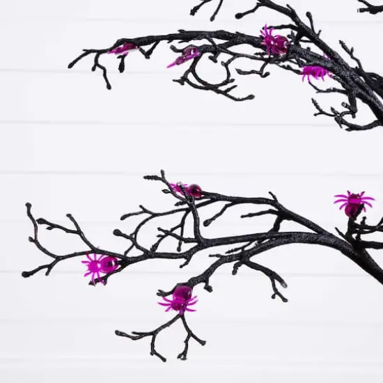 4ft. Pre-Lit Artificial Halloween Spider Twig Tree with 48 Purple LED Lights {5}