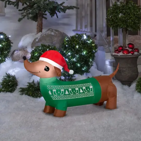 4ft. Airblown&reg; Inflatable Christmas Dachshund with Green Sweater {3}