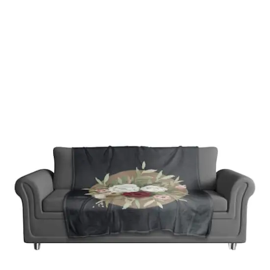 50" x 60" Florals on Navy Coral Fleece Blanket {3}