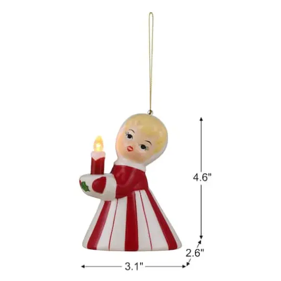 Mr. Christmas Vintage Christmas Candy Cane Girl with Candle Ornament {4}